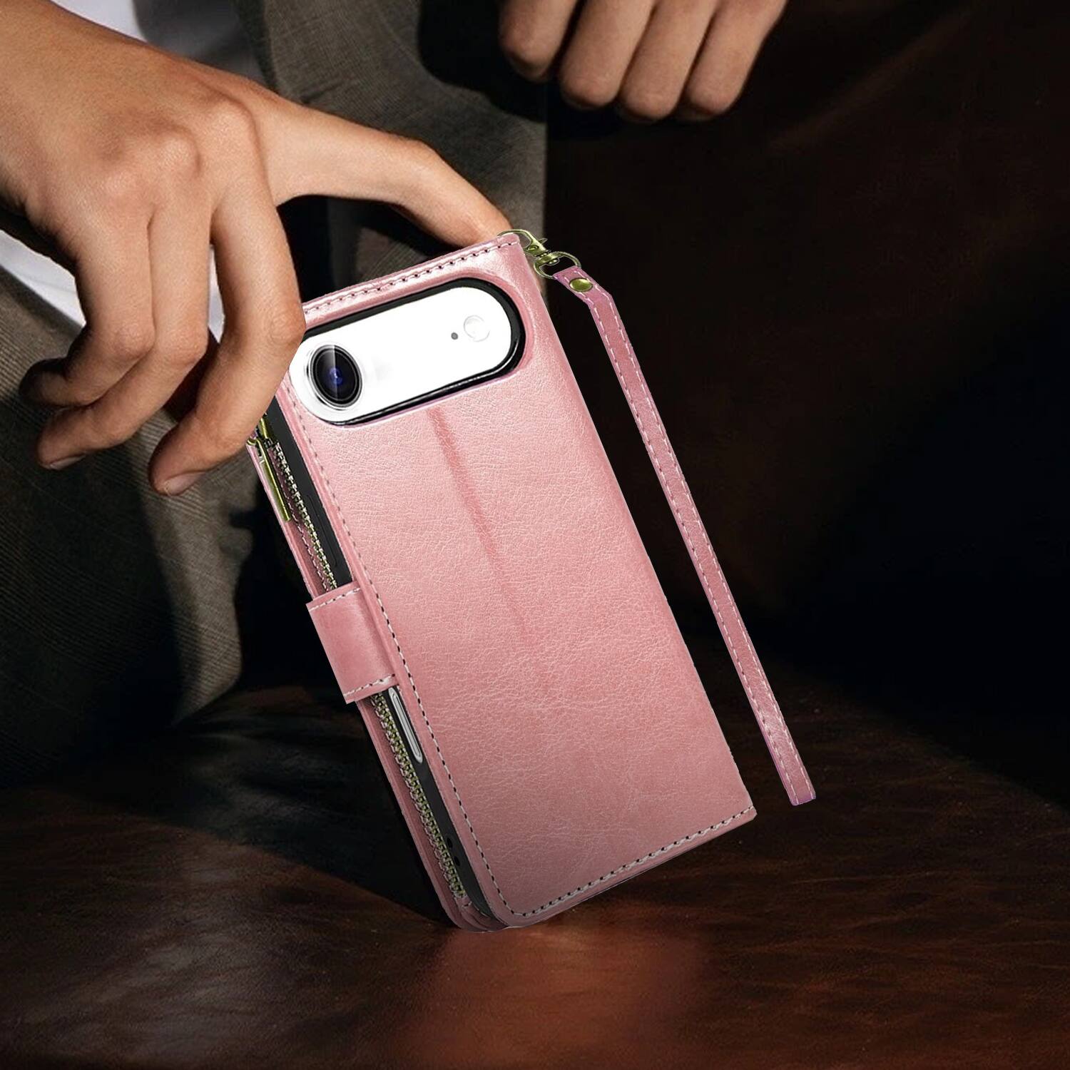 Alt View 6. Equipd - Phone Case for iPhone 17 Air 6.5", Luxury Wallet Card ID Zipper Money Holder Cover (Rose Gold) - Rose Gold.