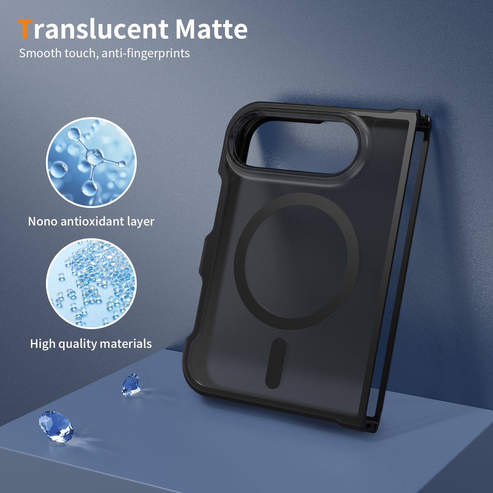 Translucent Matte  
Smooth touch, anti-fingerprints  

Nano antioxidant layer  
High quality materials