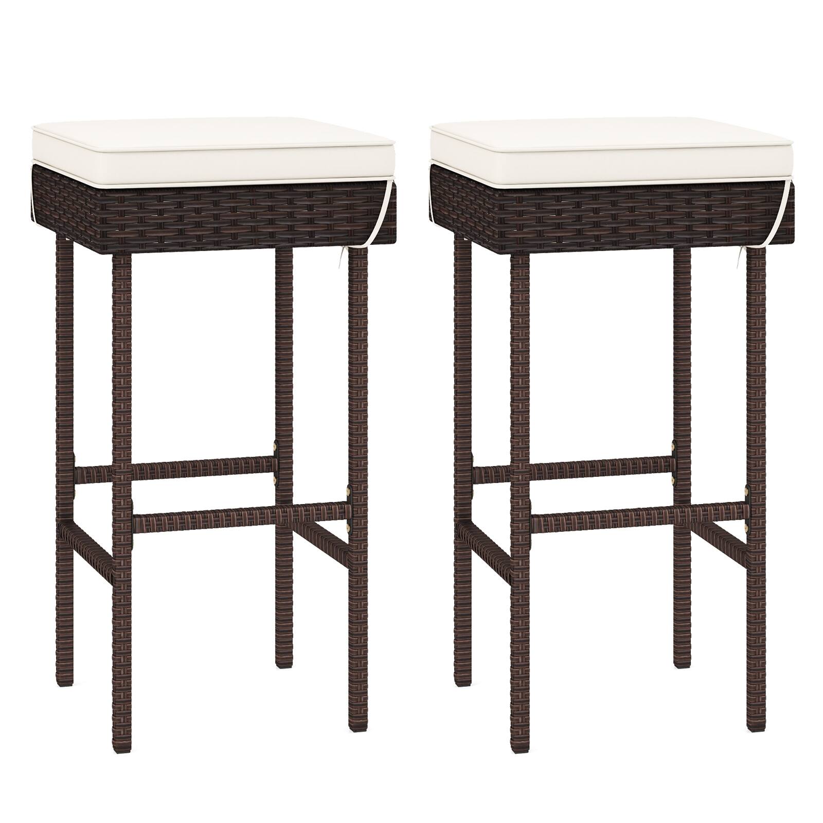 Alt View 5. Gymax - Gymax 4PCS Rattan Barstools Patio Wicker Bar Height Chairs w/ Footrest - Off White, Mix Brown.