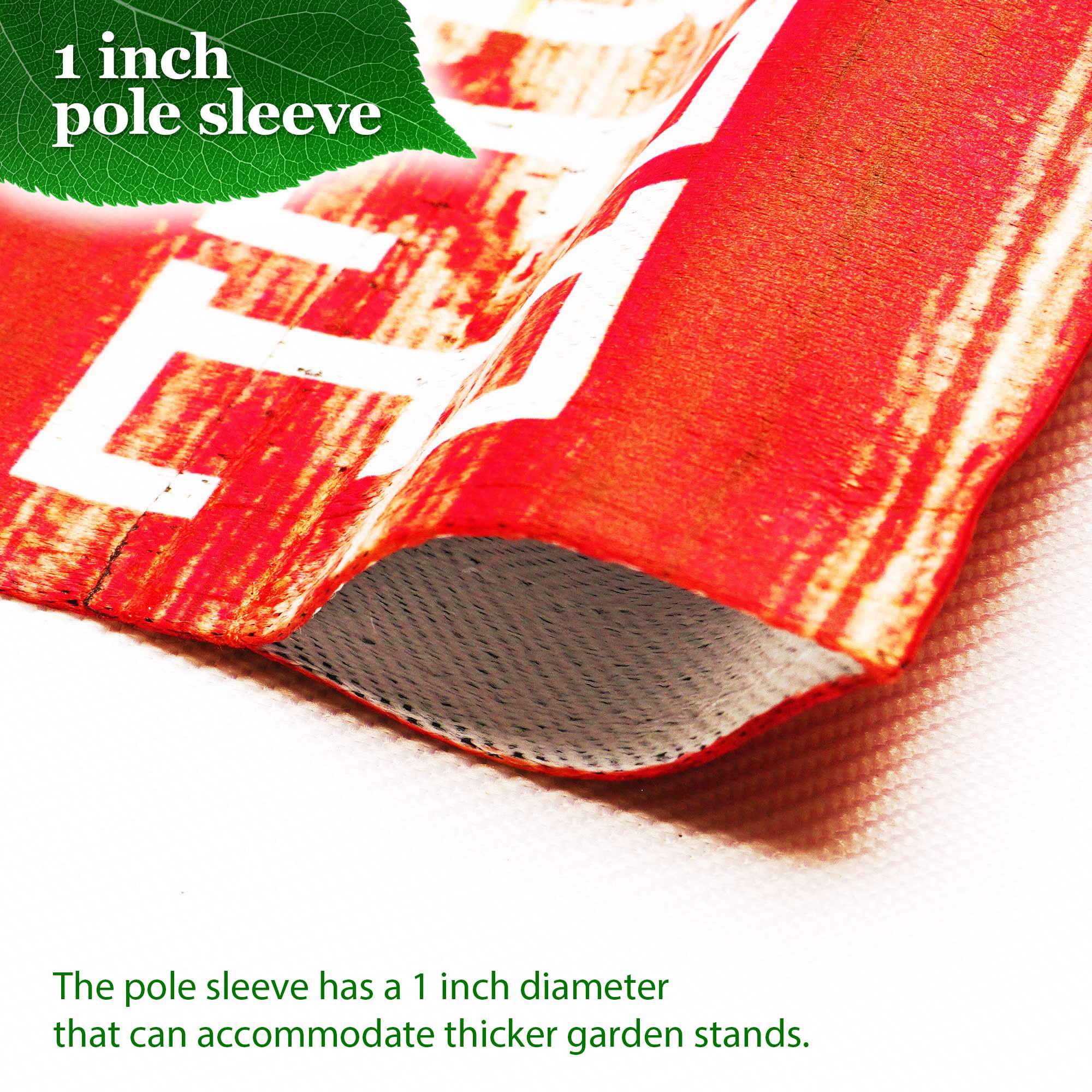 1 inch pole sleeve

The pole sleeve has a 1 inch diameter that can accommodate thicker garden stands.