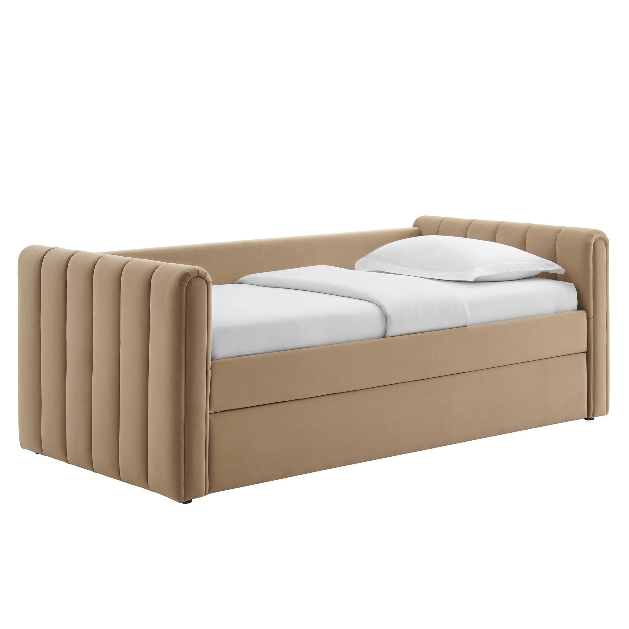Angle. Modway - Veyla Channel Tufted Performance Velvet Twin Daybed With Trundle by Modway - Taupe.