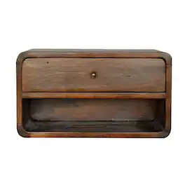 Artisan Furniture - Solid Wood Curve Floating Nightstand, 1 Drawer, 1 Open-slot, Brown - Chestnut