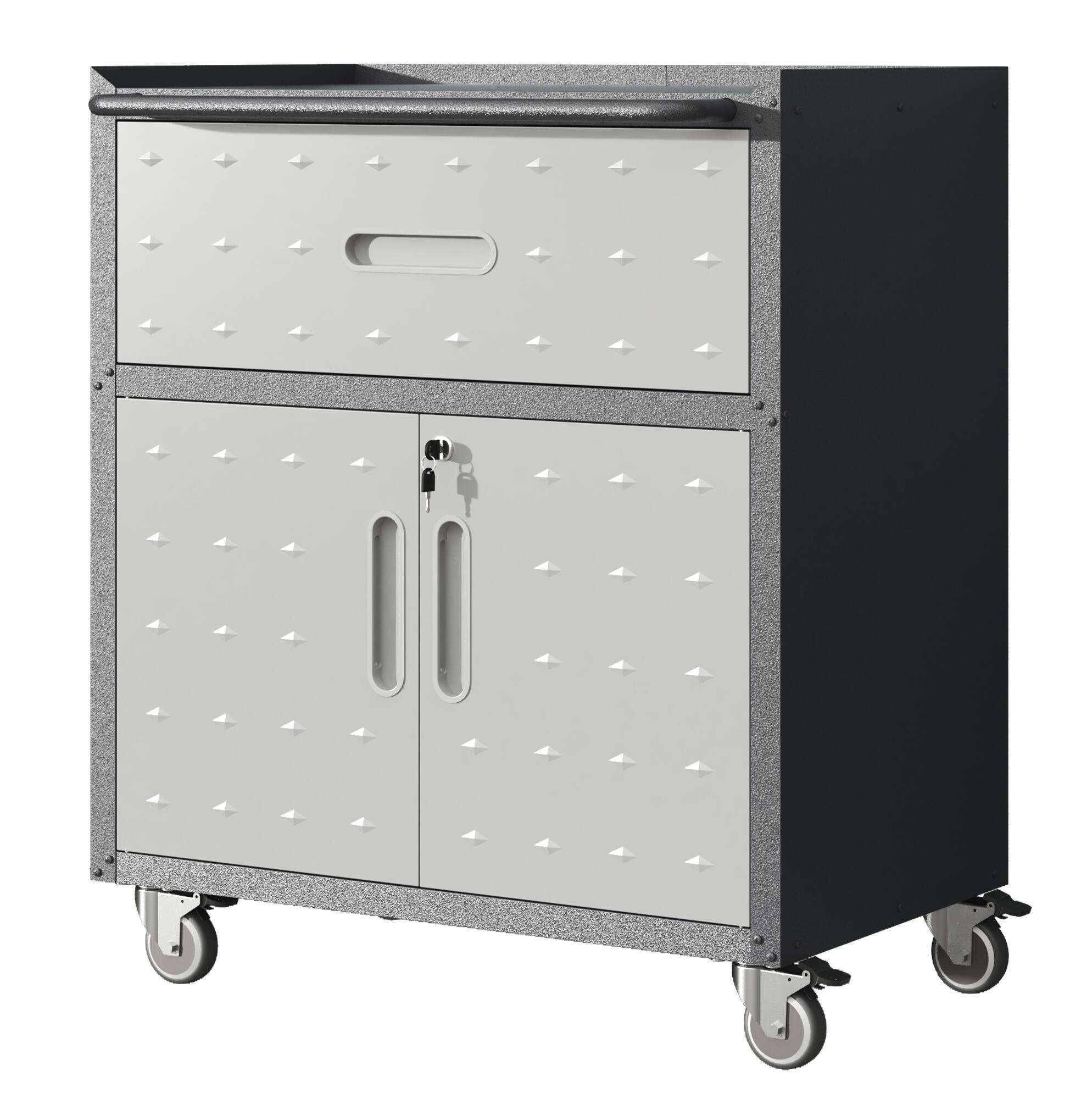 Angle. LOVMOR - Sturdy Durable Mobile Metal Tool Cabinet with 1 Drawer 2 Locking Doors and Rolling Base for Garage.