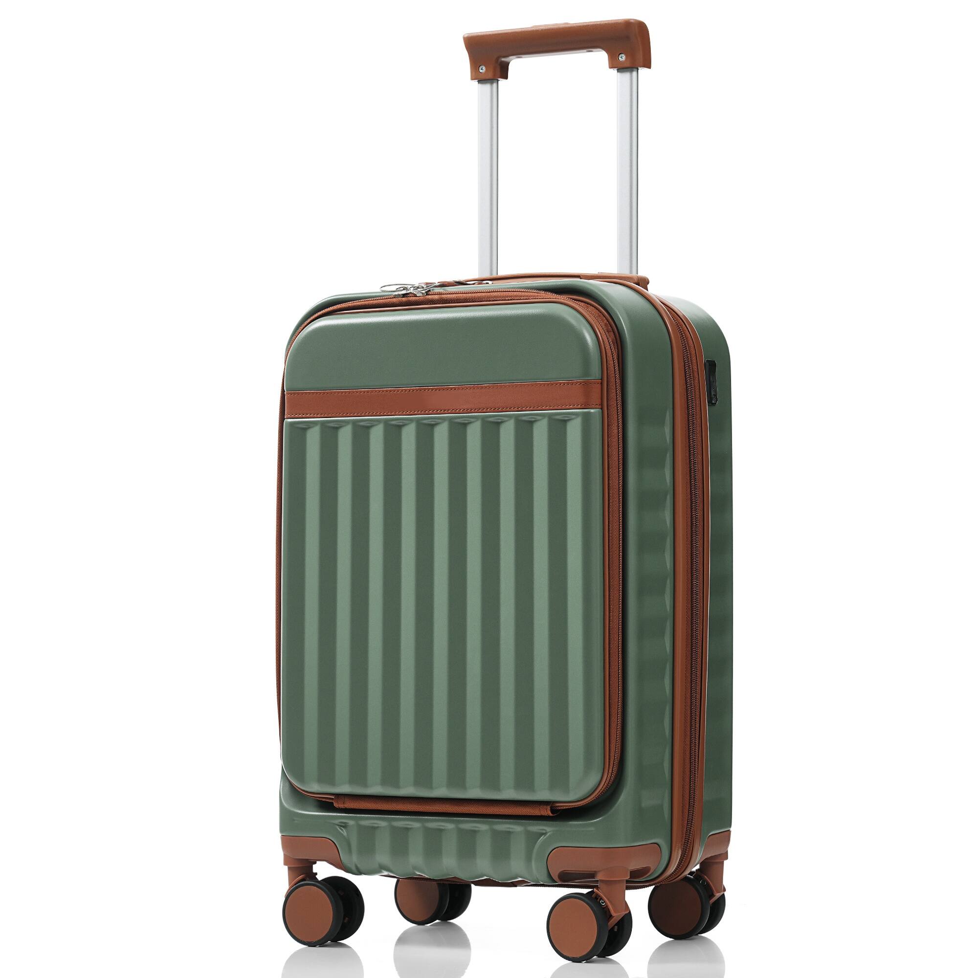 Alt View 8. Ecooso - 3-Piece ABS Hard Shell Luggage Set with USB Port, Front-Open 20" Carry-On, Spinner Wheels, TSA Lock - Green.