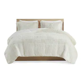 Gracie Mills - Susie Contemporary Shaggy Long Fur Comforter Set - Ivory