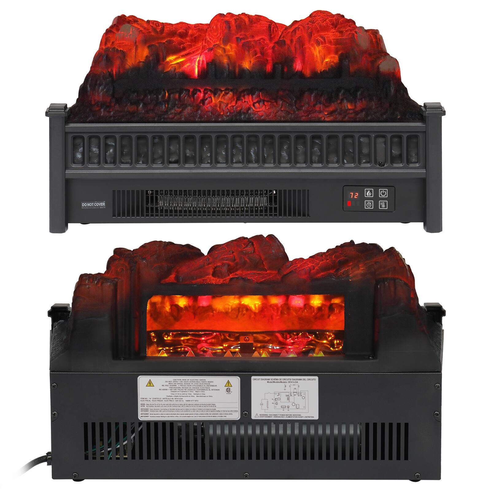 Sure, here is the corrected and grouped text from the image:

---

**Top Unit:**

- DO NOT COVER

**Bottom Unit:**

- DO NOT COVER

- (Warning and instruction labels with text and diagrams)

---

The text is grouped based on the visible labels on the units.