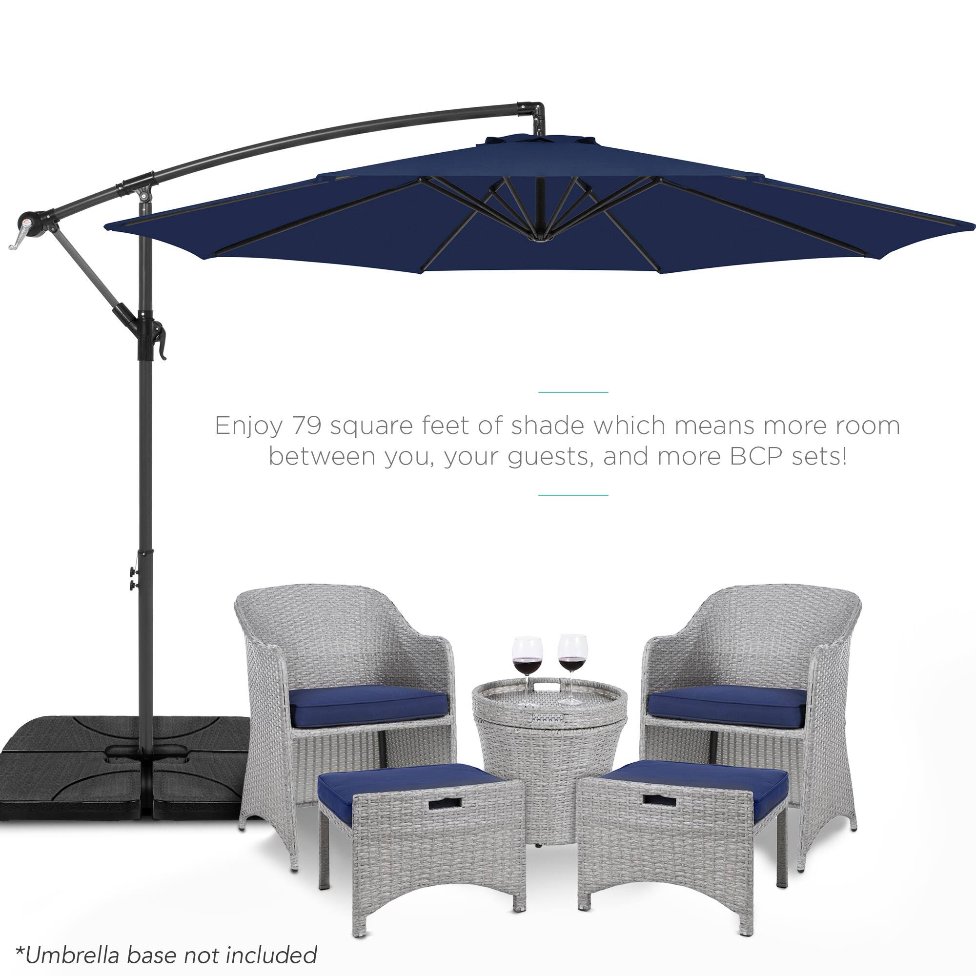 Enjoy 79 square feet of shade which means more room between you, your guests, and more BCP sets!

*Umbrella base not included