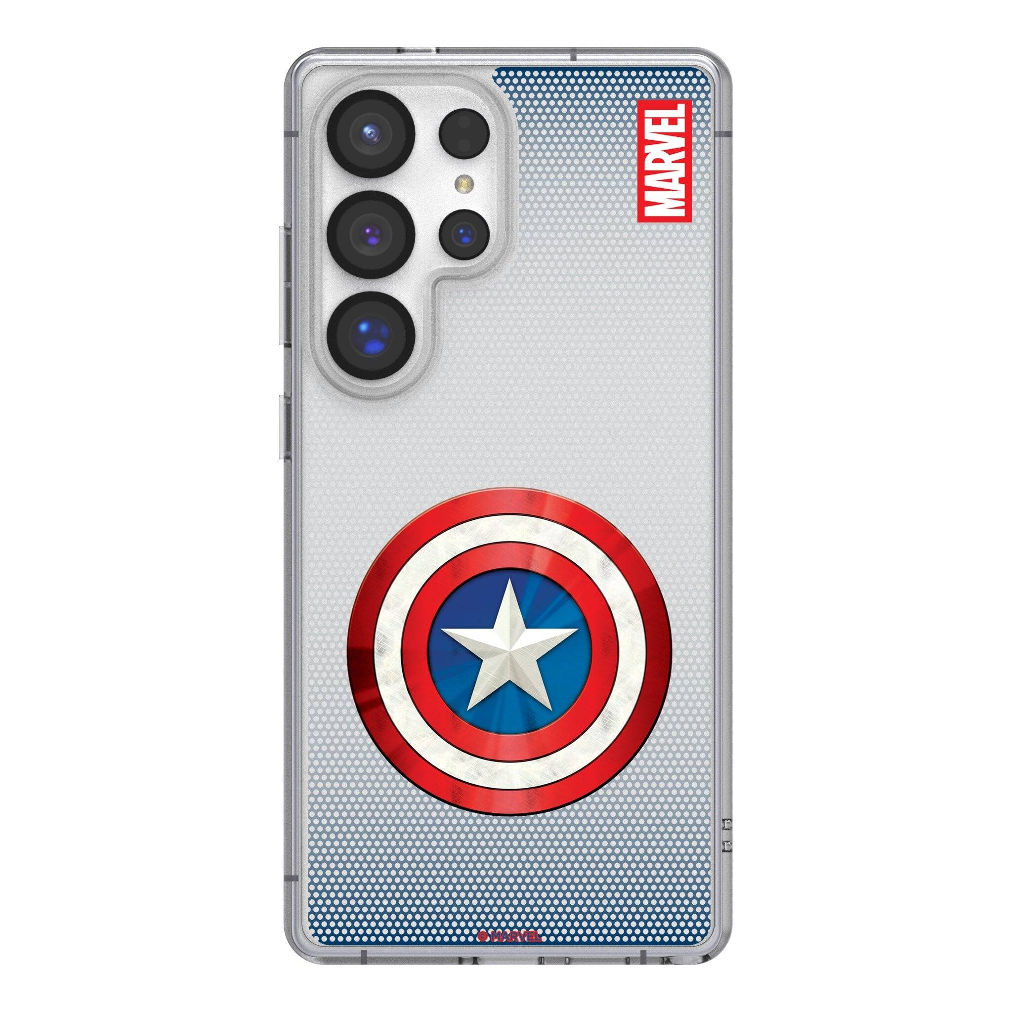 Front. Keyscaper - Marvel Grid Clear Phone Case - Samsung Galaxy S22 Plus - Captain America.