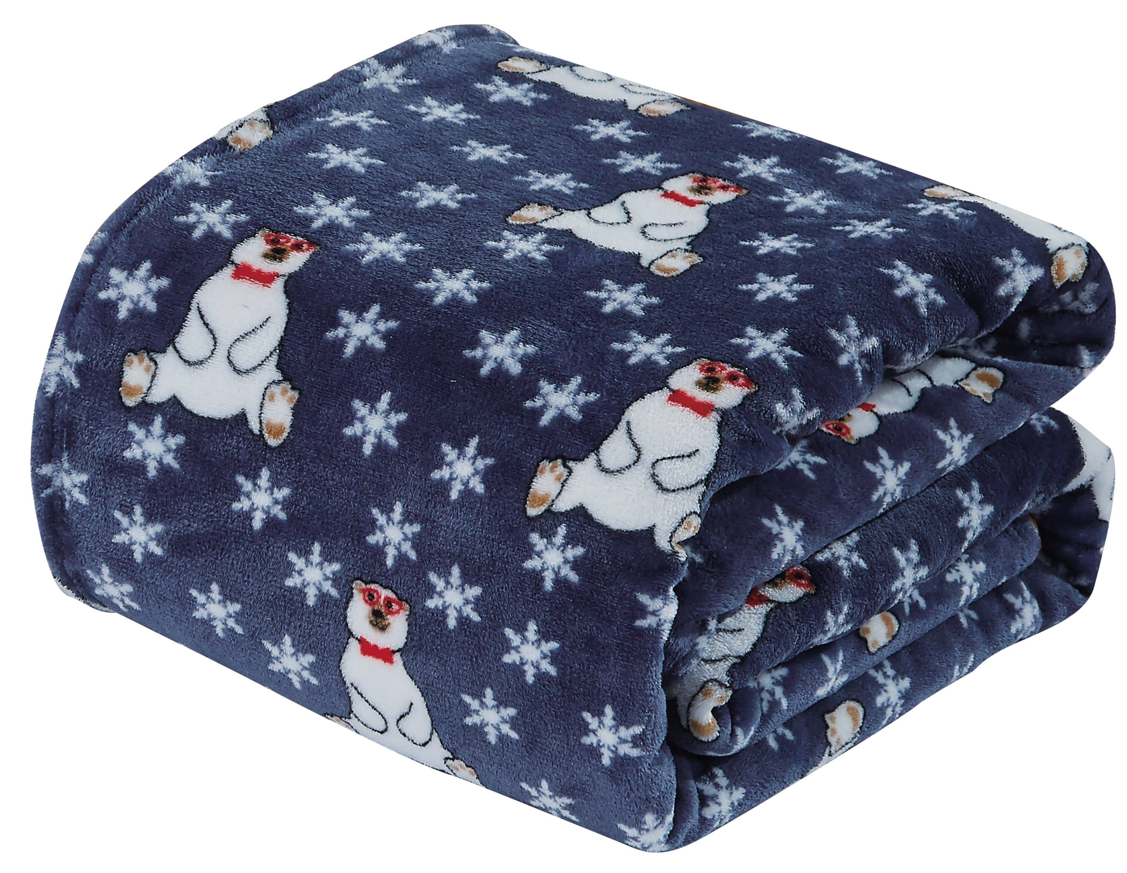 Angle. Noble House - Festive and Cheery Holiday Microplush Throw Blanket 50"x60" navy polar bear - navy polar bear.