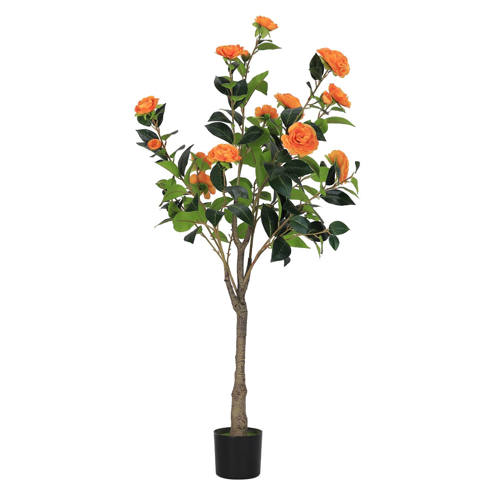Front. Oumilen - Artificial Orange Camellia Tree in Black Pot - Orange.