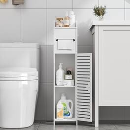 Vecelo - Narrow Bathroom Storage Cabinet with Toilet Paper Organizer-Space-Saving, Perfect for Small Bathrooms & Next to Toilets - White
