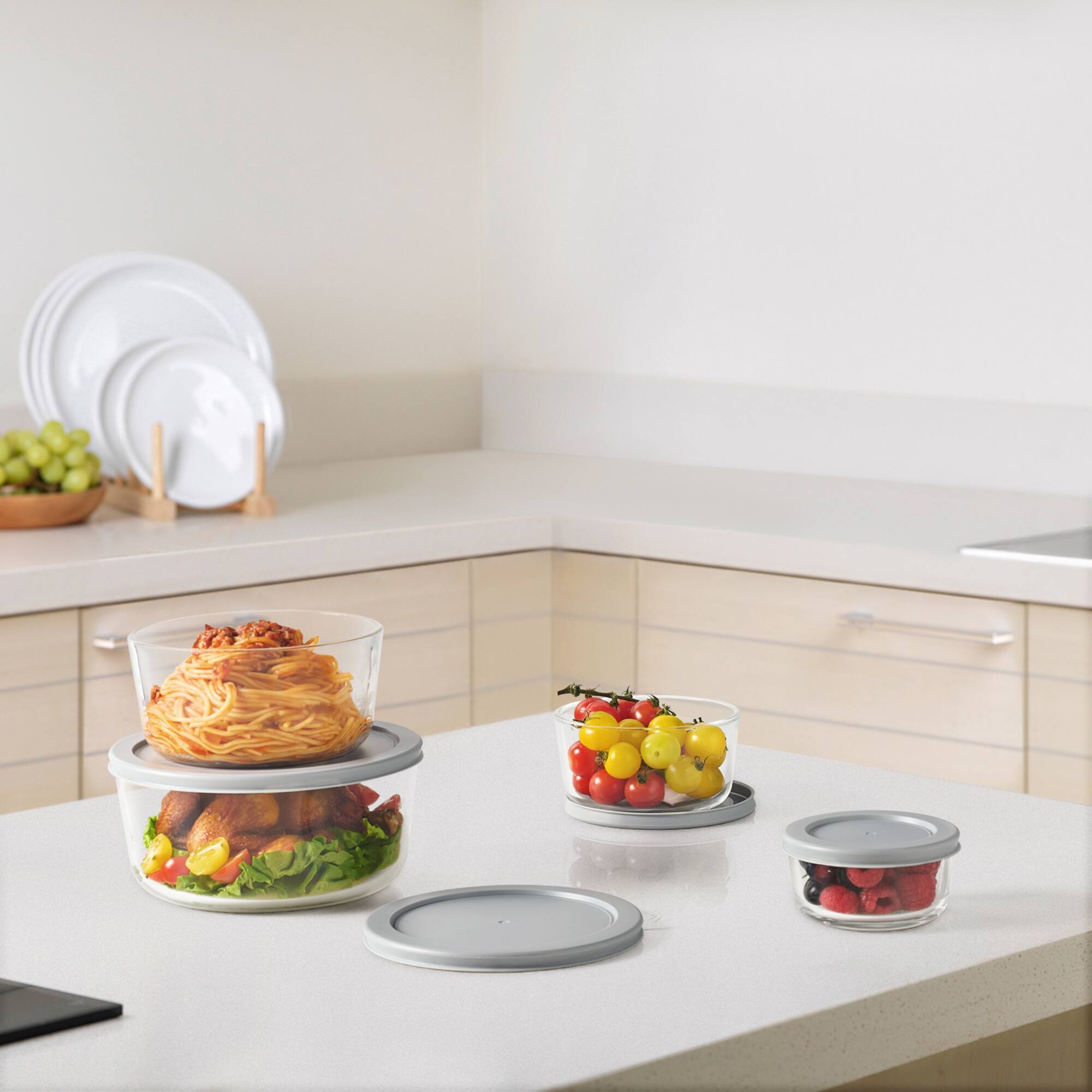 Alt View 5. Sorbus - 4 Pack Glass Meal Prep & Food Storage Containers with Airtight Lids Microwave & Freezer Safe - Clear.