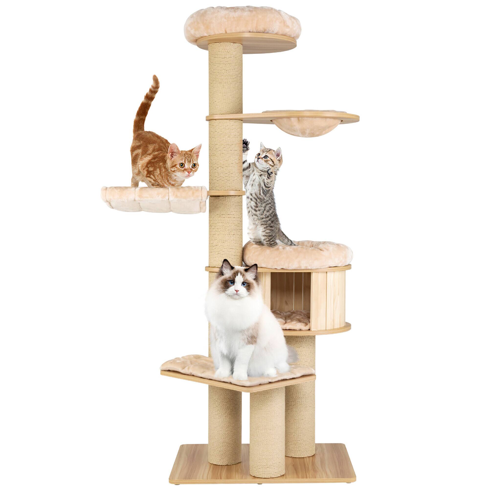 Alt View 9. Gymax - Gymax 75'' Modern Cat Tree Multi-Level Large Cat Tower w/ Hammocks Beige - Beige.