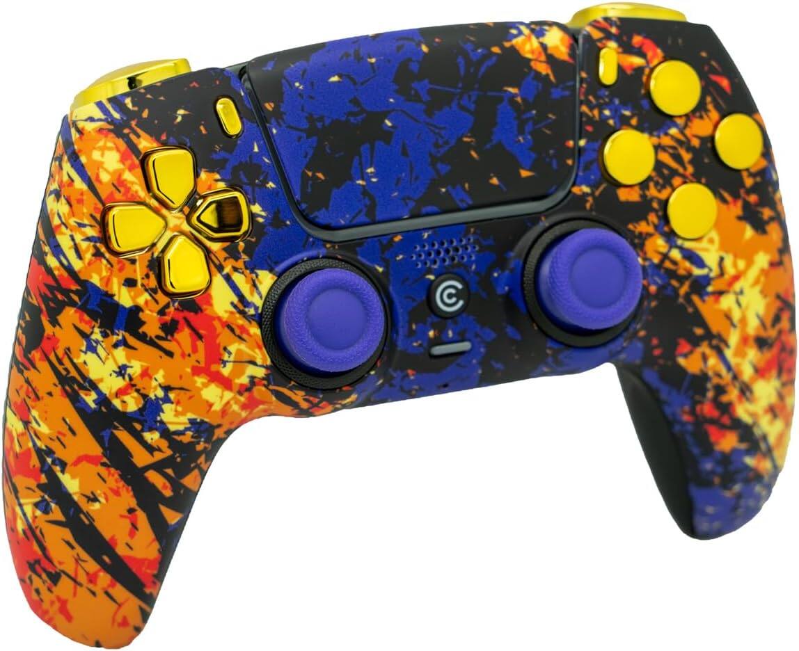 Left. Custom Controllerzz - Custom Wireless Controller for PS5 - Inferno Galaxy & Gold Chrome Inserts.