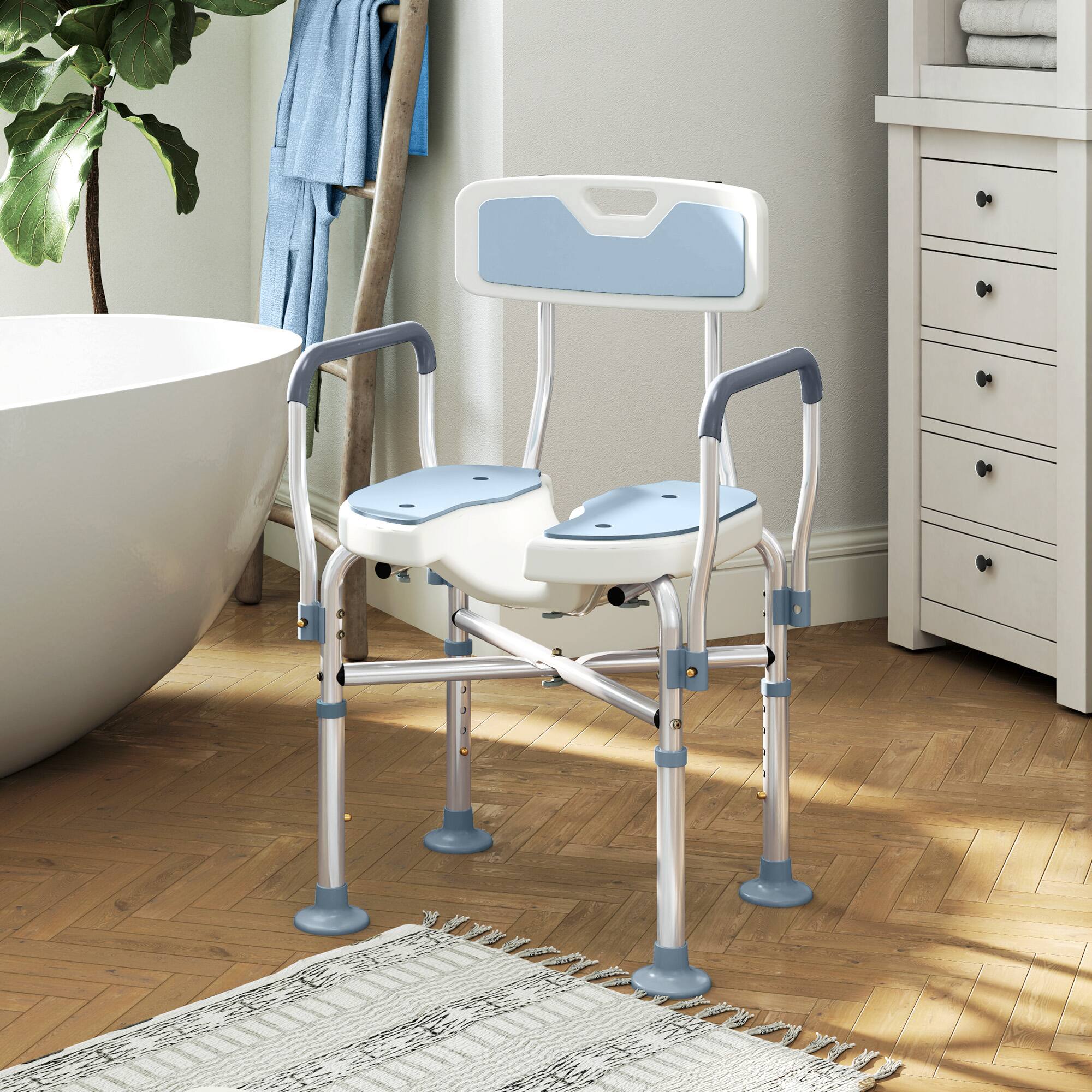 Alt View 1. Homcom - Seat with Adjustable Height, Anti-slip, HDPE Padded Shower Chair with Arms and Back - Light Blue.