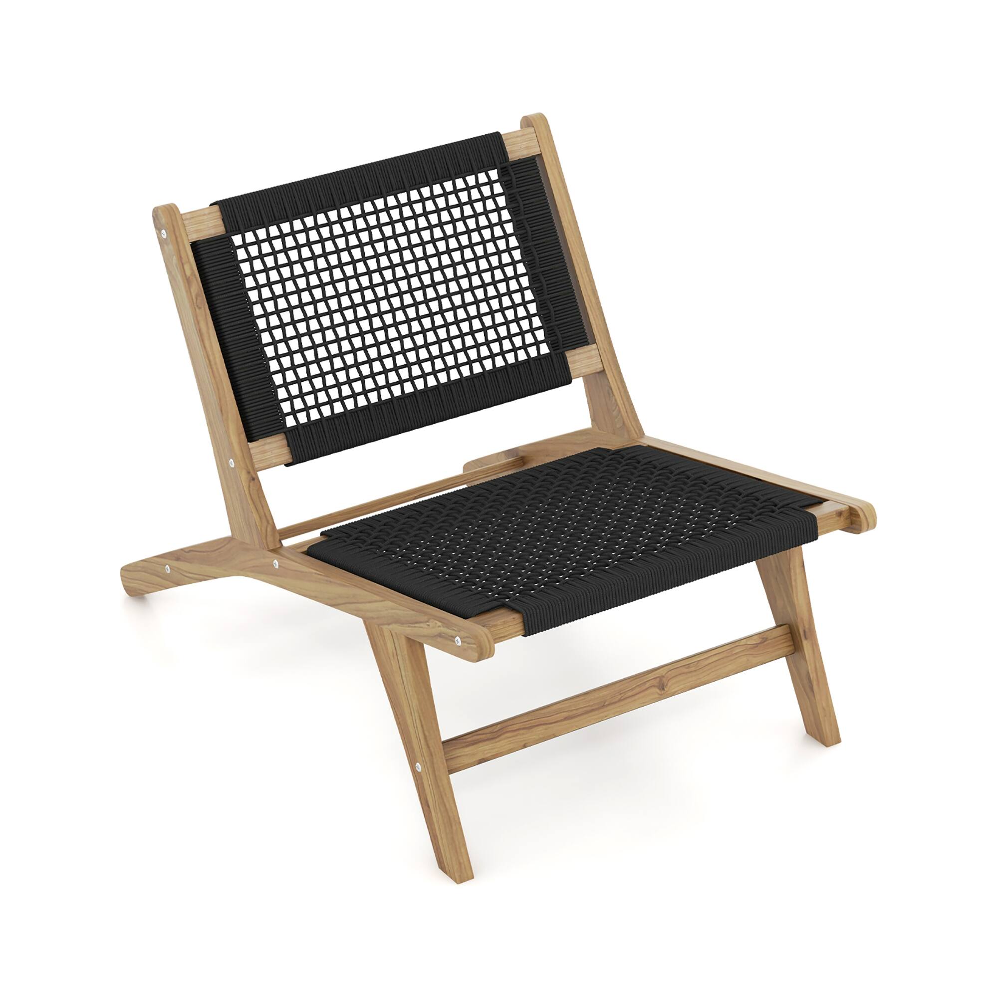 Alt View 9. Gymax - Gymax 2PCS Mid Century Modern Teak Wooden w/Handwoven Cordage Seat Backrest for Patio - Natural, Black.