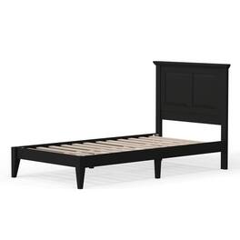 Hivvago - Twin Traditional Solid Oak Wooden Platform Bed Frame with Headboard - Black