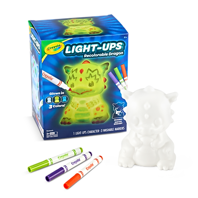 Crayola LIGHT-UPS Recolorable Dragon  
Glow in 3 Colors!  
1 LIGHT-UPS CHARACTER - 3 WISHABLE MARKERS