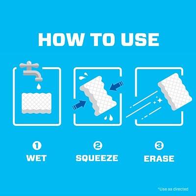HOW TO USE

1. WET
2. SQUEEZE
3. ERASE

*Use as directed
