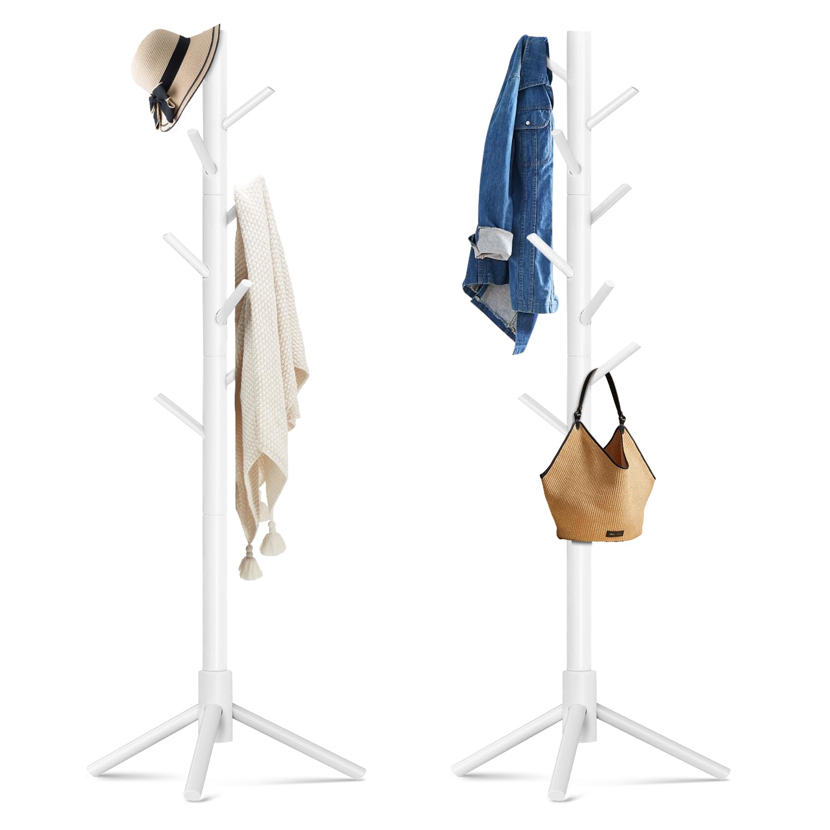 Refined Abode Design Coat Rack Solid Wood Freestanding With & 3 ...