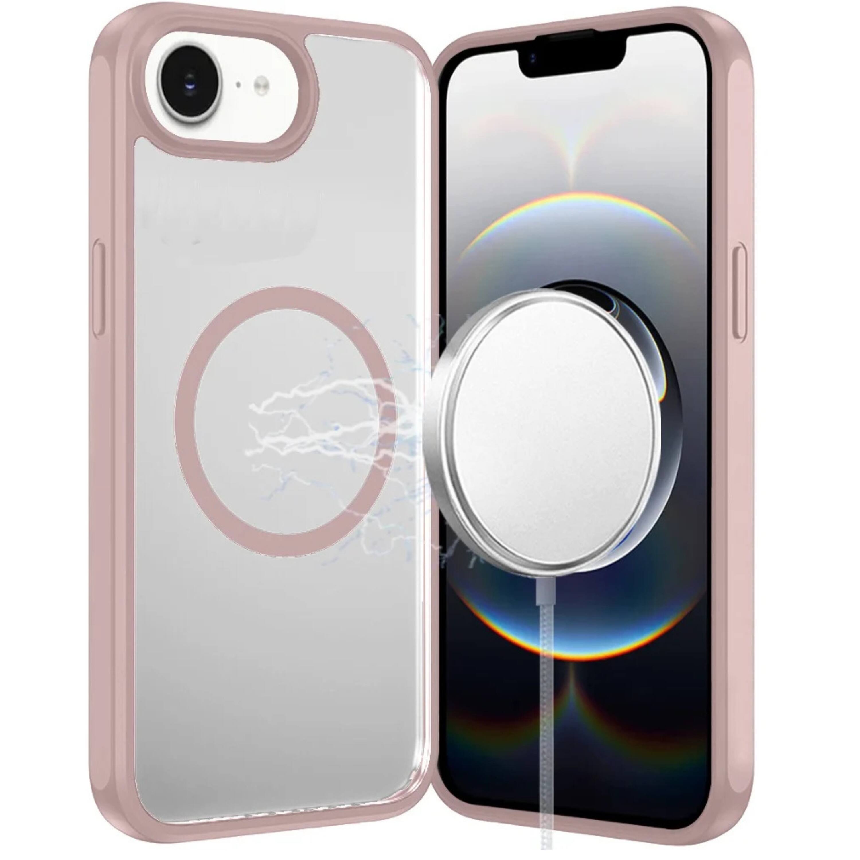 Angle. Kitcheniva - Premium Magnetic Circle Shockproof Clear Phone Case With Tempered Glass For iPhone 16e 17e Pink - Pink.