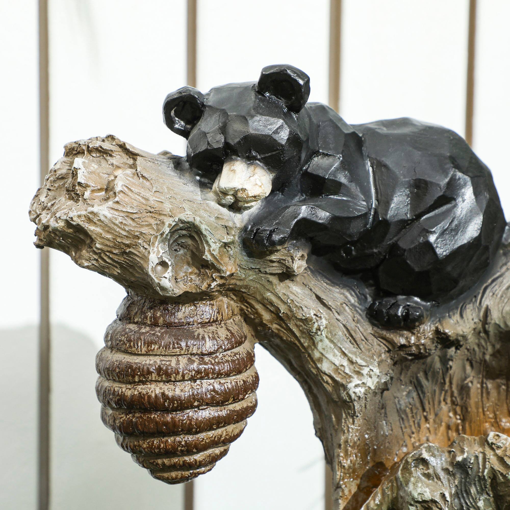 Alt View 7. Outsunny - 22.4" Tall Outdoor Water Fountain, 3-Tier Floor Standing Resin Bears and Honey Beehive Tree Waterfall Fountain - Brown and Black.