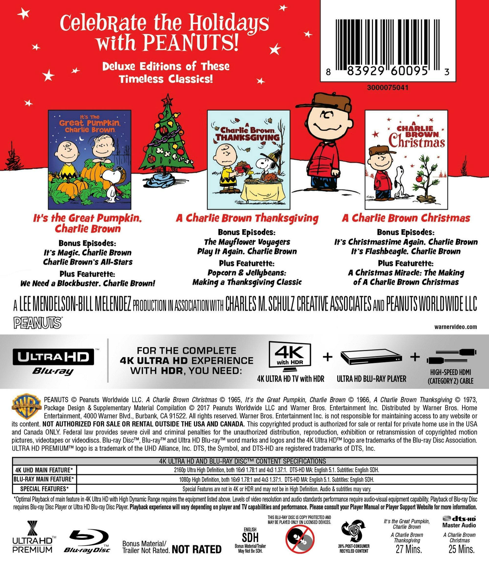 Back. Peanuts Deluxe Holiday Collection   - 4K Blu-Ray.