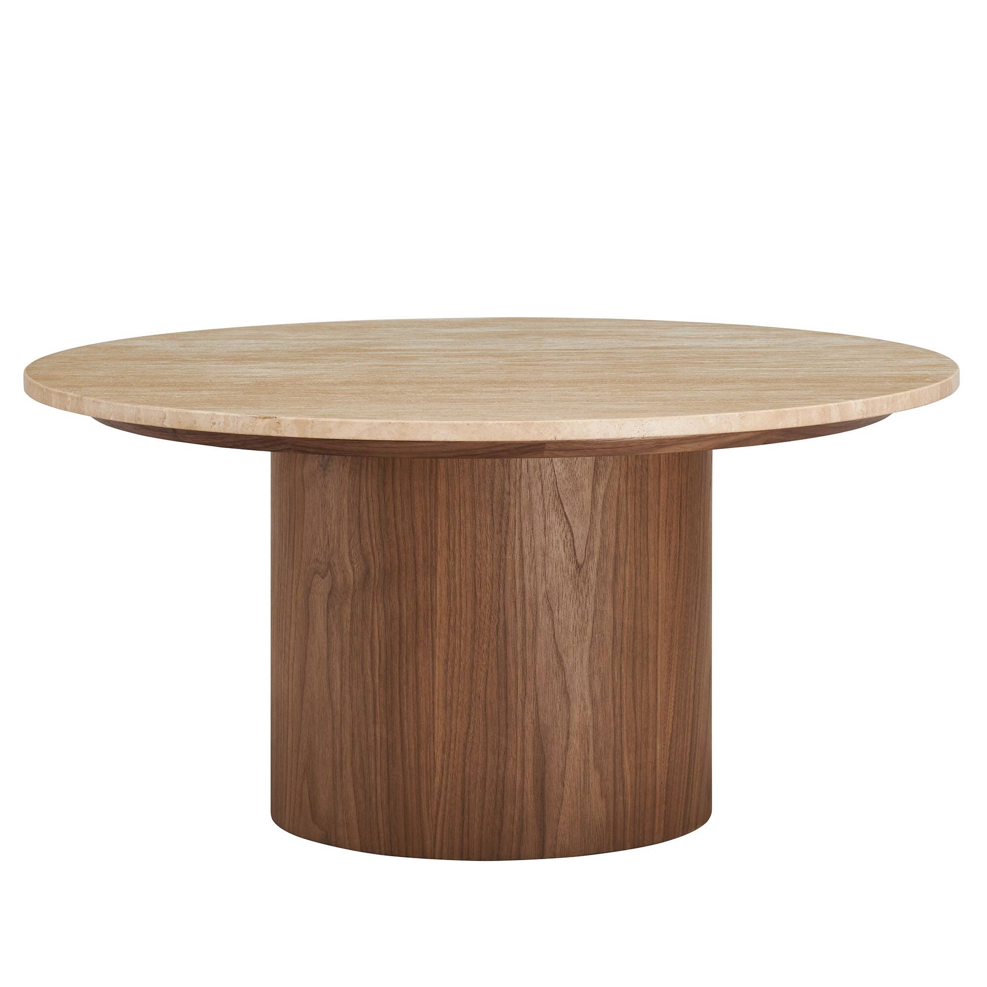 Angle. Modway - Kioni Round Travertine Coffee Table by Modway - Walnut.