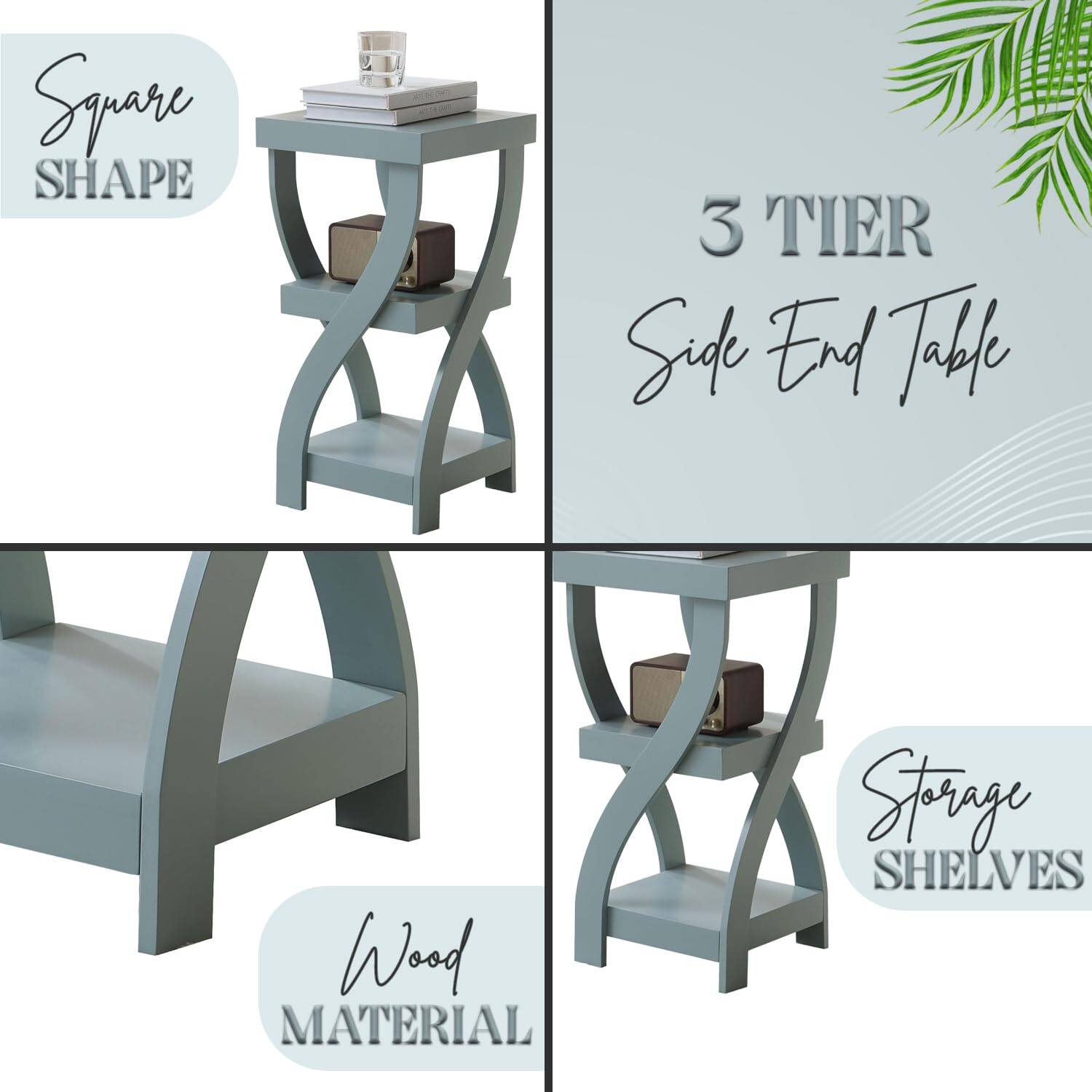 - Square Shape
- 3 Tier Side End Table
- Wood Material
- Storage Shelves