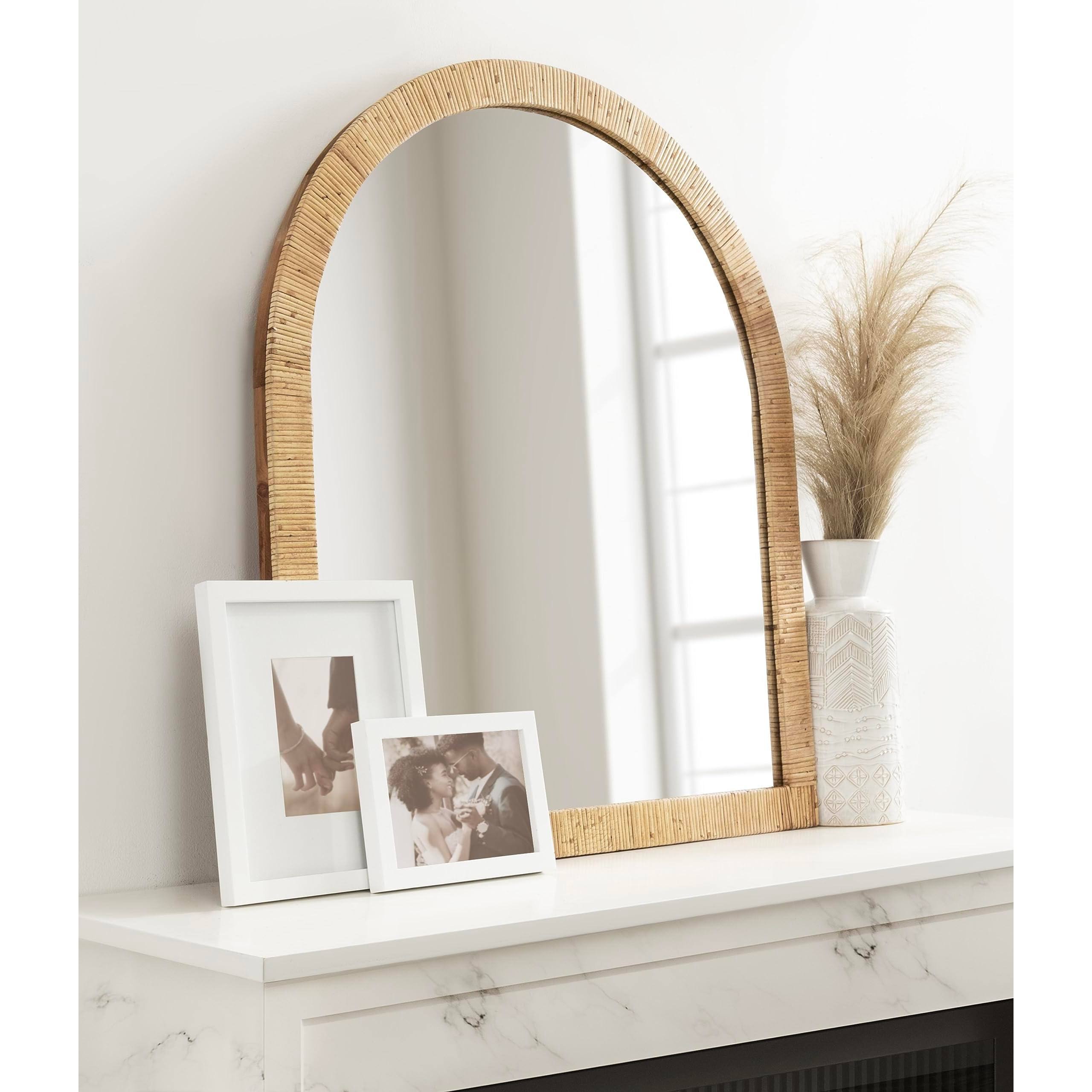 Alt View 1. Cedar Assembly - Rahfy Boho Arch Rattan Wall Mirror 28 X 32 Wood Decorative Wooden With Authentic Frame For Bathroom Vanity - Brown-30"L x 20"W.