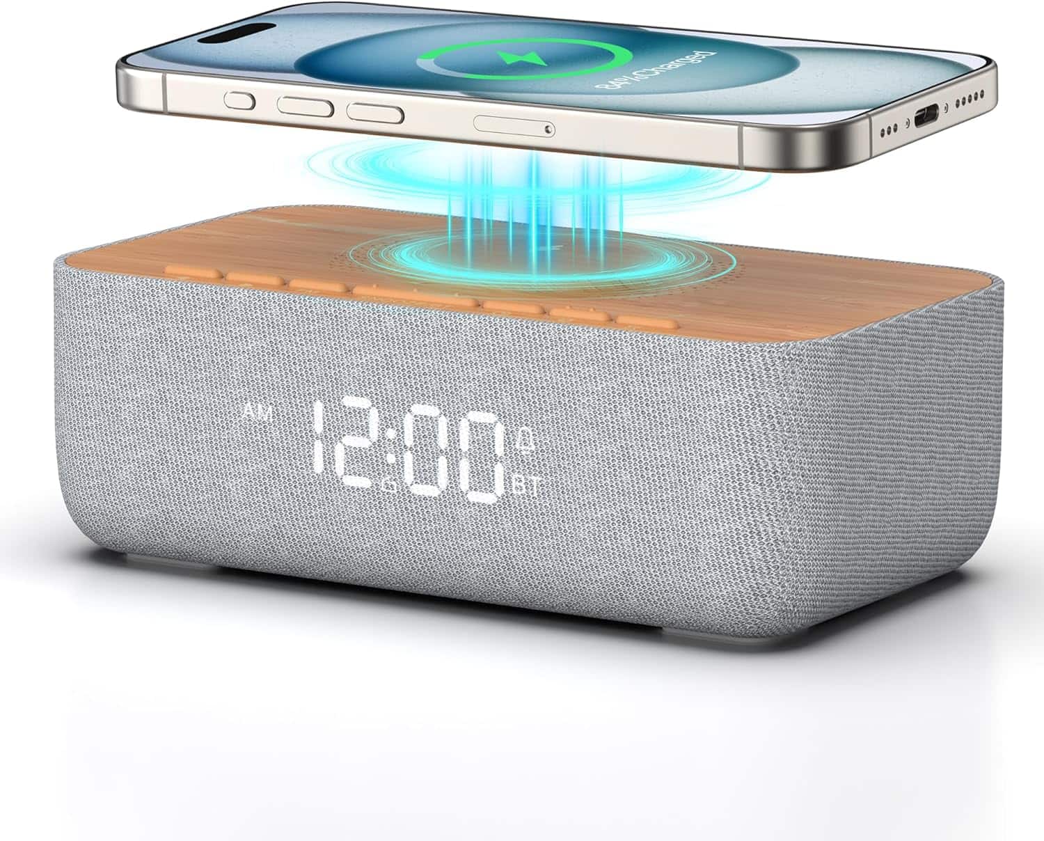 Dazzed Corner - Alarm Clock Radio with Wireless Charging,Dimmable Digital Clock - Gray