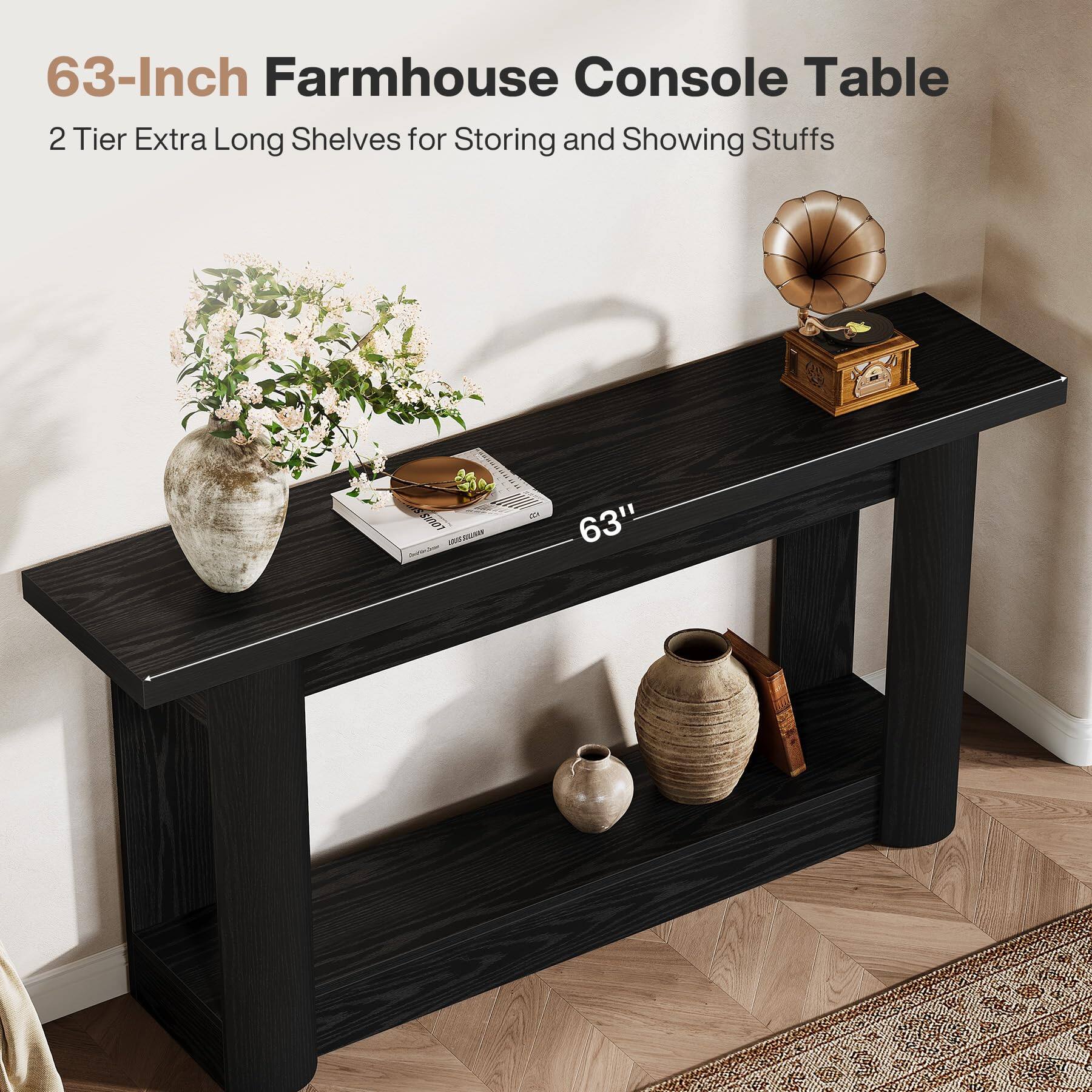 63-Inch Farmhouse Console Table  
2 Tier Extra Long Shelves for Storing and Showing Stuffs