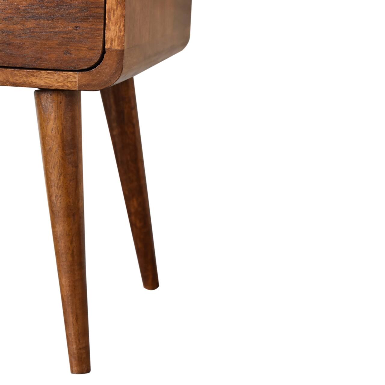 Alt View 5. Artisan Furniture - Artisan Furniture Solid Wood Mini Chestnut Curved Nightstand, 2 Drawers, Nordic legs, Brown - Chestnut.