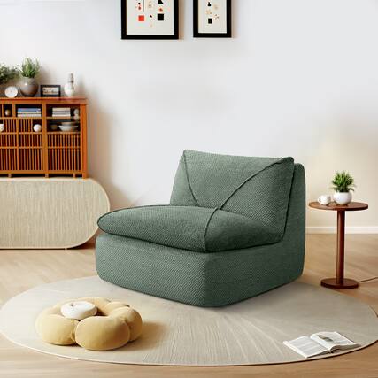 Front. KERDOM - 29'' W Armless Leisure Single Sofa, Cotton-linen Tufted Lazy Sofa Chair Ergonomic Bean Bag Sofa, Mini Sofa for Apartment - Olive Green.