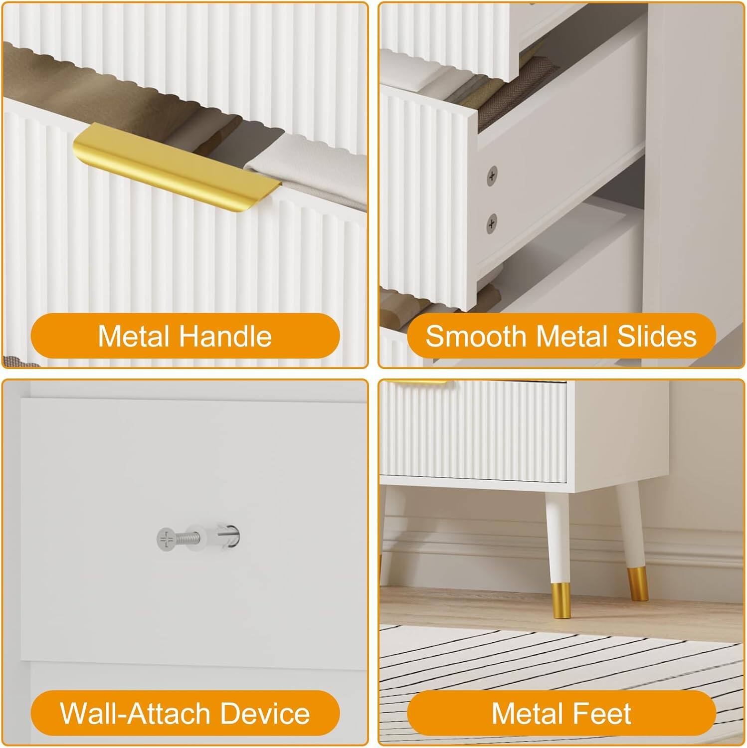 Metal Handle  
Smooth Metal Slides  
Wall-Attach Device  
Metal Feet