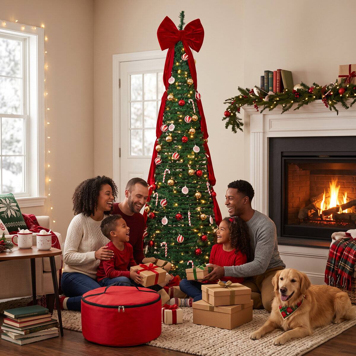 Alt View 3. Wisairt - 6FT Pop-Up Christmas Tree, 200 Warm White LEDs 8 Modes with Ornaments Set - Green.