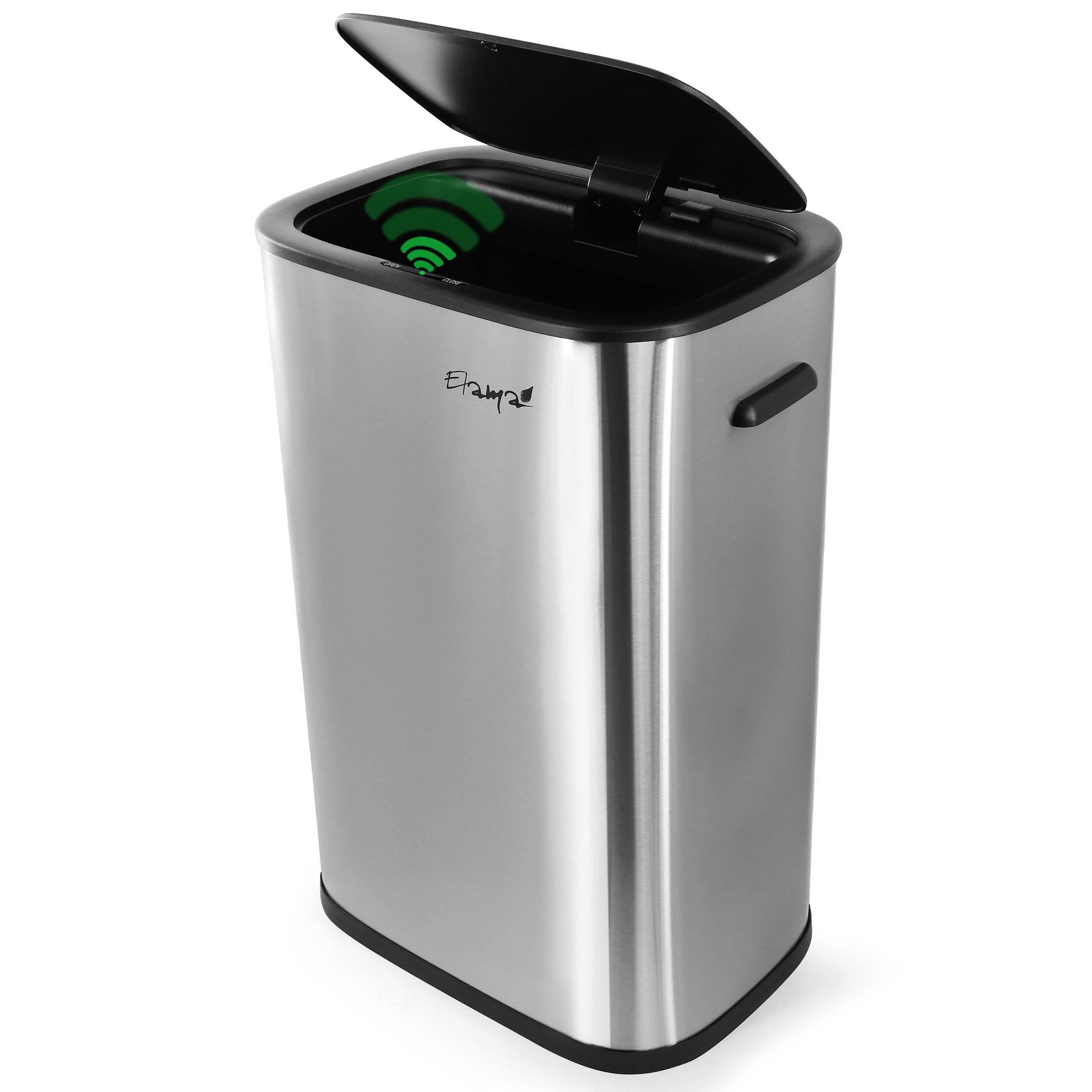 Front. Elama - Elama 14.5 Gallon Automatic Sensor Hands Free Trash Can in Matte Silver - Silver.