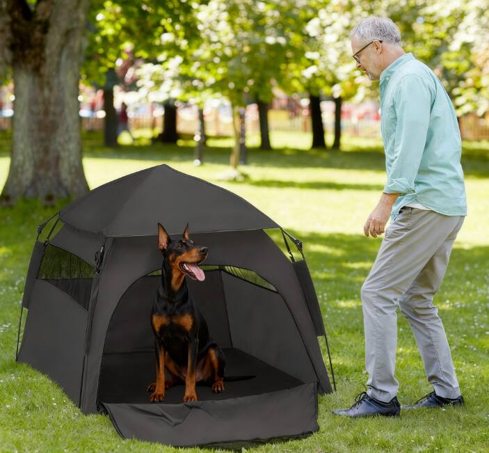 Angle. Dexmalle - Dexmalle-Dog Tent with Carry Bag,for Beach,Backyard,Home-Dark Gray.