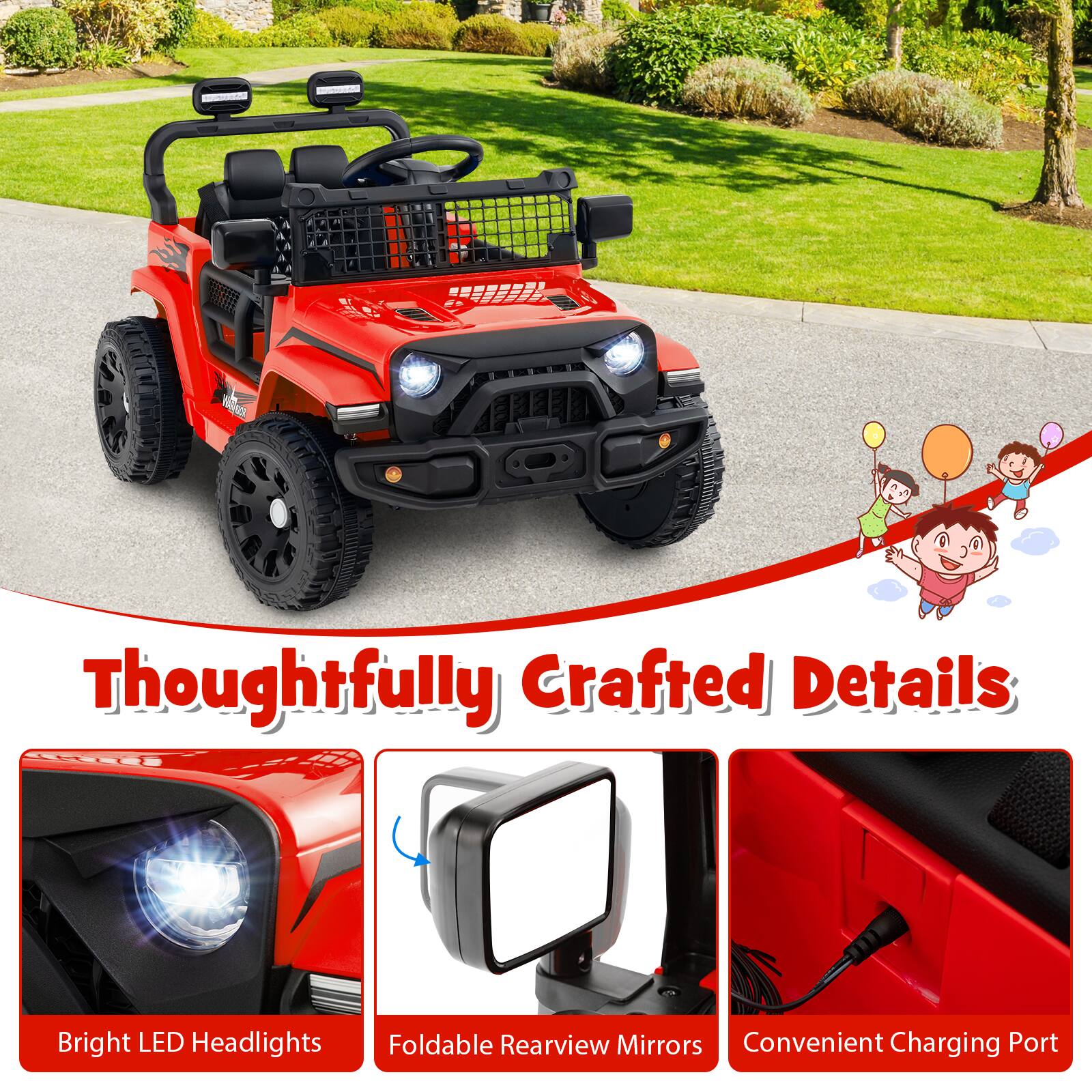 Thoughtfully Crafted Details

- Bright LED Headlights
- Foldable Rearview Mirrors
- Convenient Charging Port
