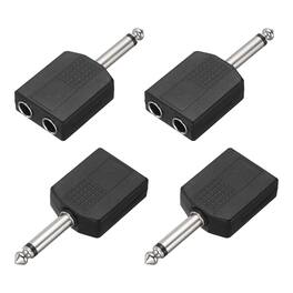 Unique Bargains - 4pcs TS6.35mm Male to 2x6.35mm Female Adapter Mono Zinc Alloy Nickel Plating for Mics/Guitars/Speakers/pcs Signal Conv - Silver Black