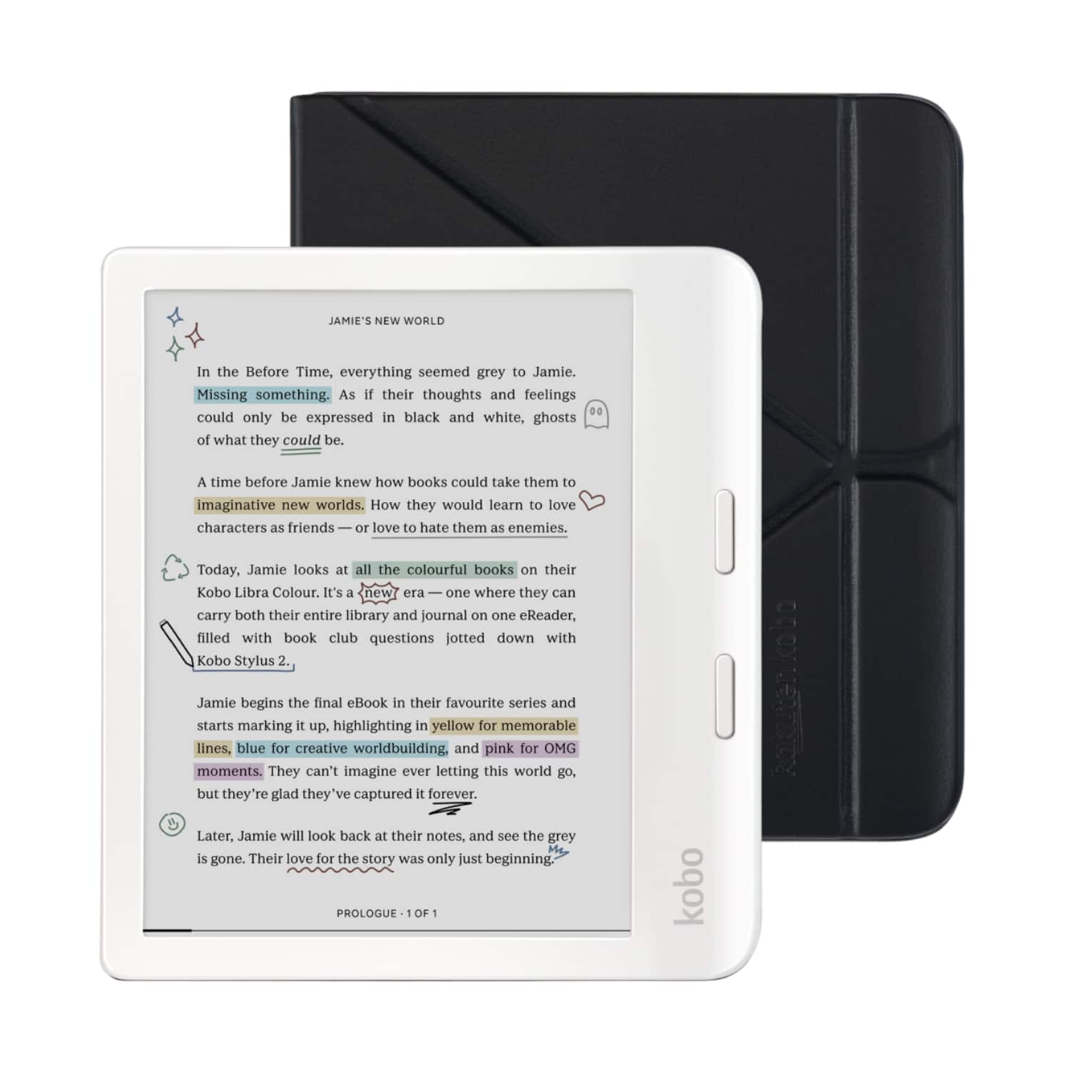 Kobo - Libra Colour eReader (White) with Bundle - 2024 - Black SleepCover