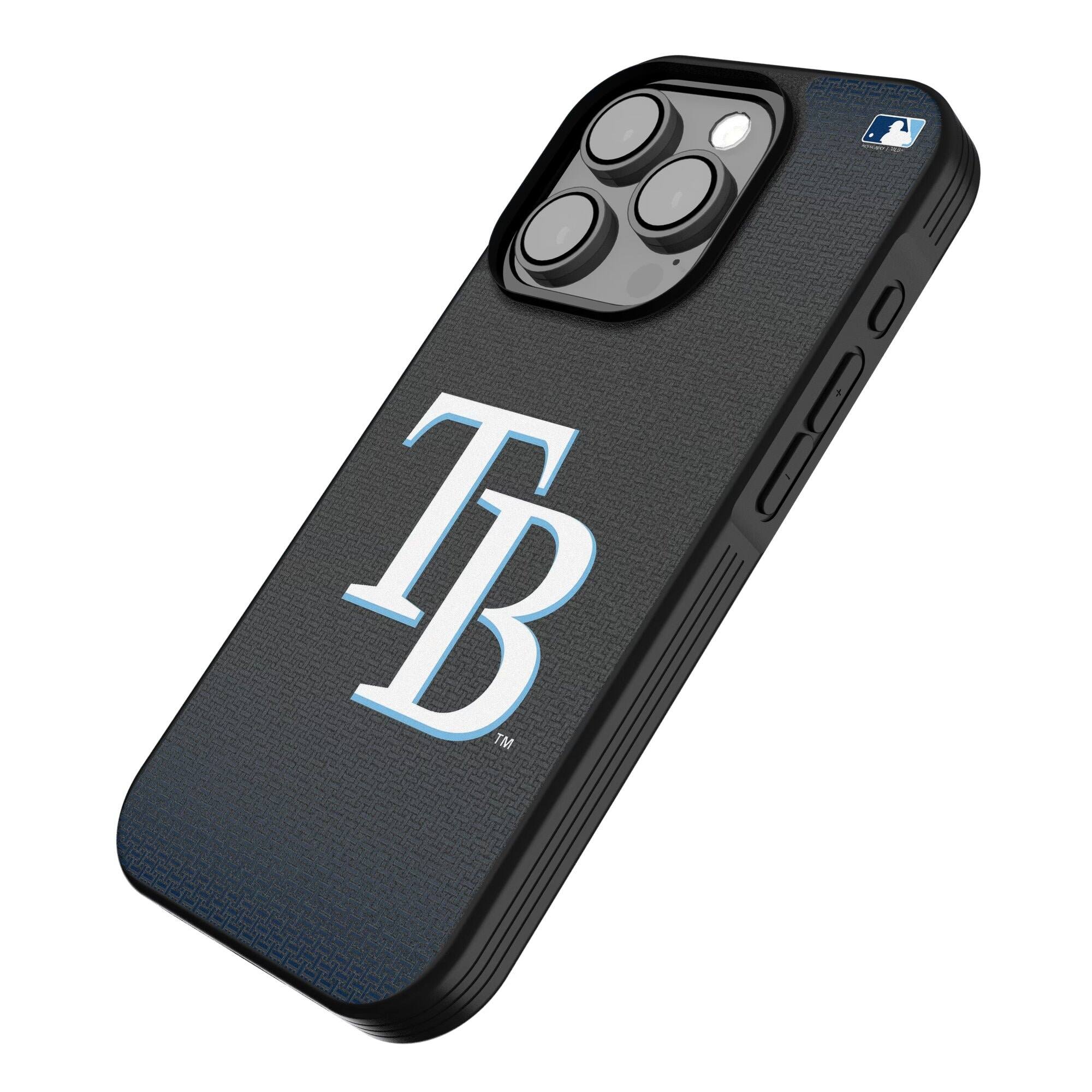 Alt View 1. Keyscaper - Tampa Bay Rays Linen Logo iPhone Bump Case - 14 Pro - Black.