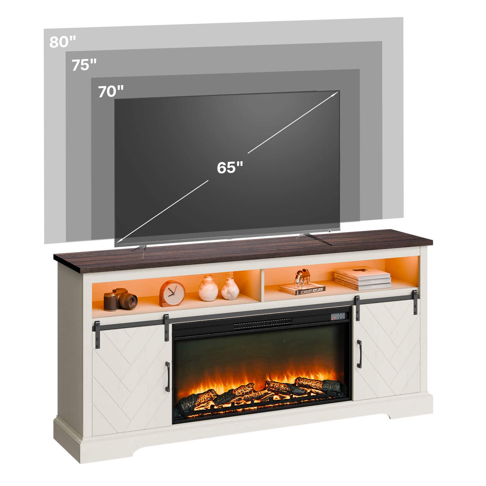 VEVOR - Fireplace TV Stand, Farmhouse Fireplace TV Stand for TVs up to 80 inch, Farmhouse Entertainment Center - White