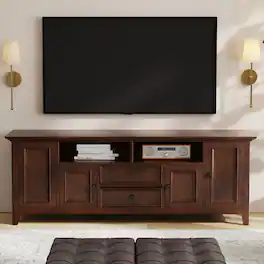 Simpli Home - Amherst 72 inch Wide Solid Wood Transitional TV Stand - Russet Brown