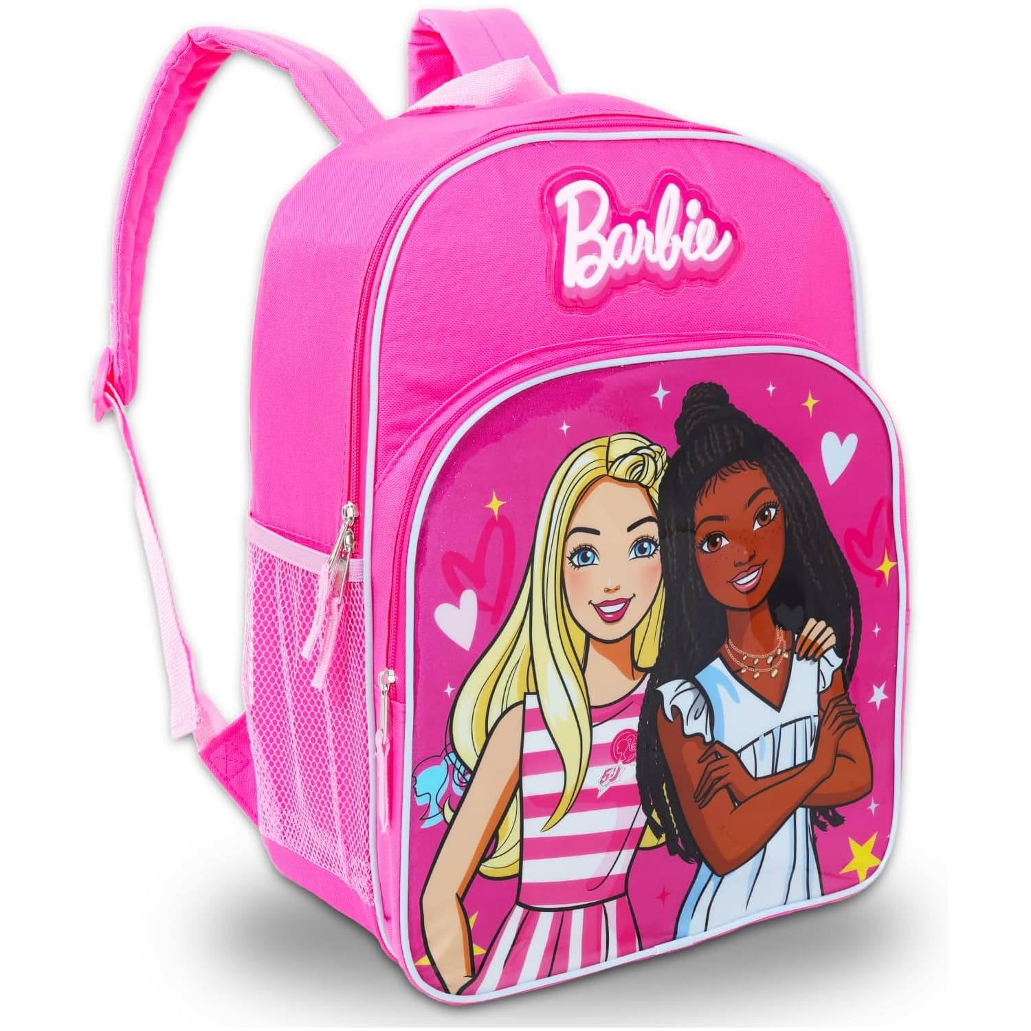 Barbie - & Friend 16" Girls Backpack with Front Pocket and side mesh Pockets - Pink