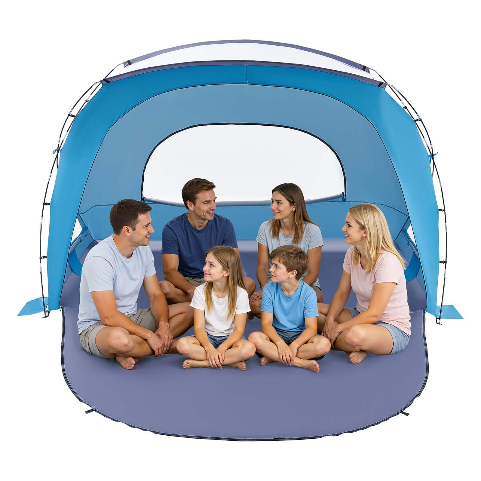 VEVOR - Beach Tent Sun Shelter for 6 Person, UPF 50+ Protection, Portable Sun Shade Canopy with Carrying Bag & Sand Pockets - Blue + Grey