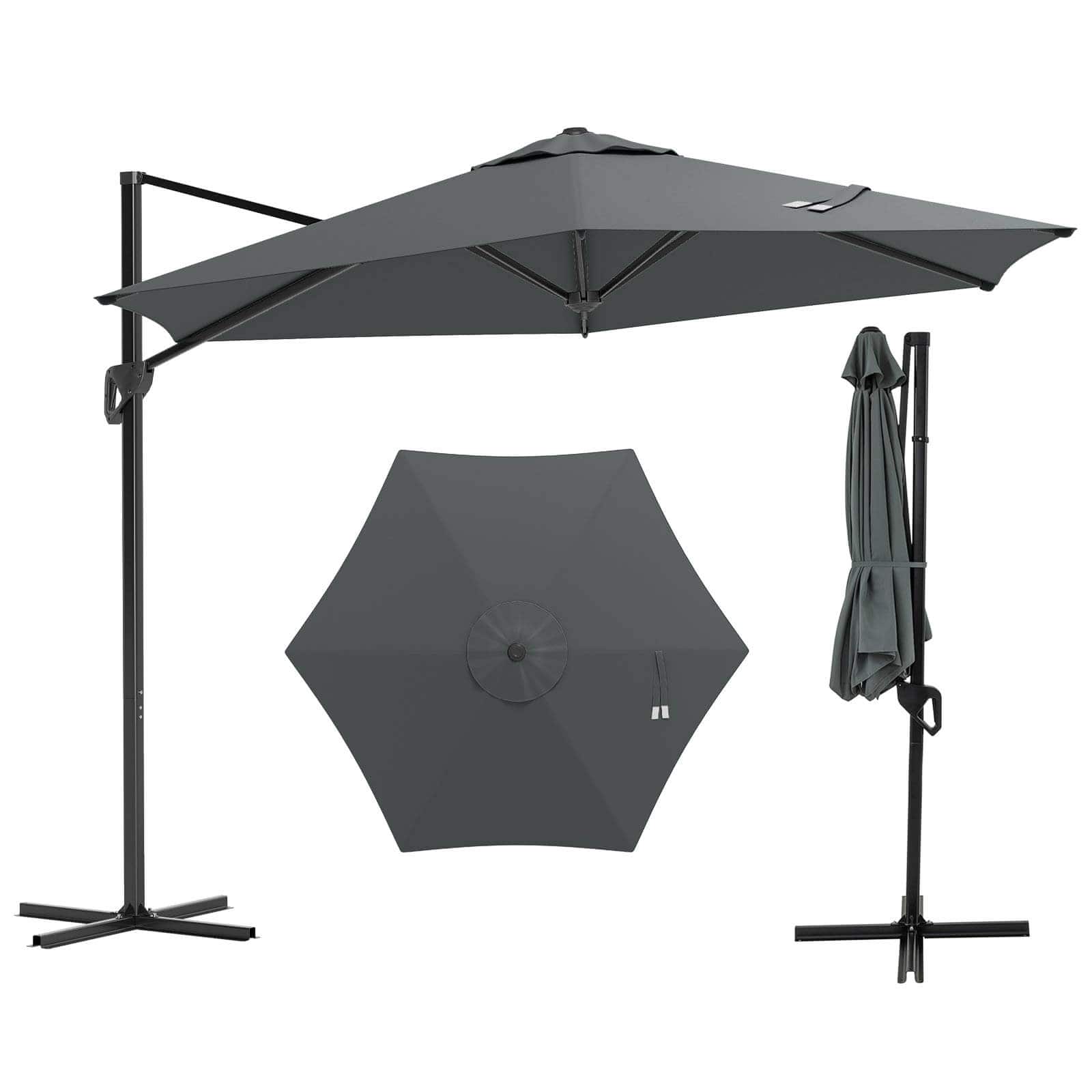 Costway - 9 FT Patio Cantilever Umbrella with Sun-Protective Canopy, Top Air Vent Cross Base - Gray price history on PriceWatchPro