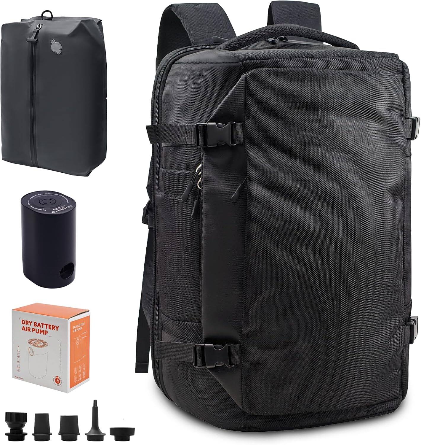 Wikistore - Vacuum Backpack Travel Seal Compression Vacpack with Electric Air Pump Expandable Carry on Backpack - Black