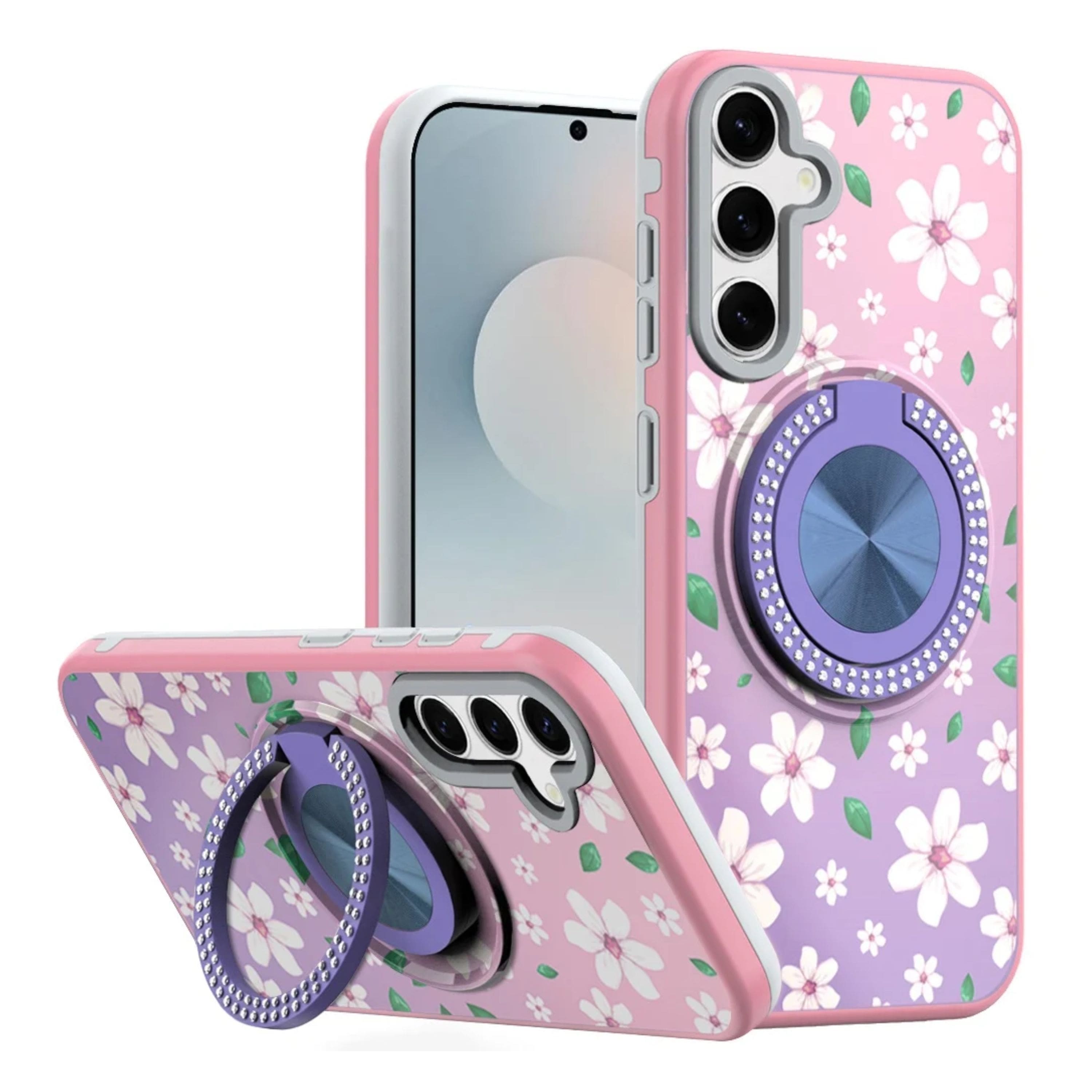 Kitcheniva - Printed Design Case With 360 Stand Tempered Glass For Samsung Galaxy S26+ Plus Floral B - Multicolor