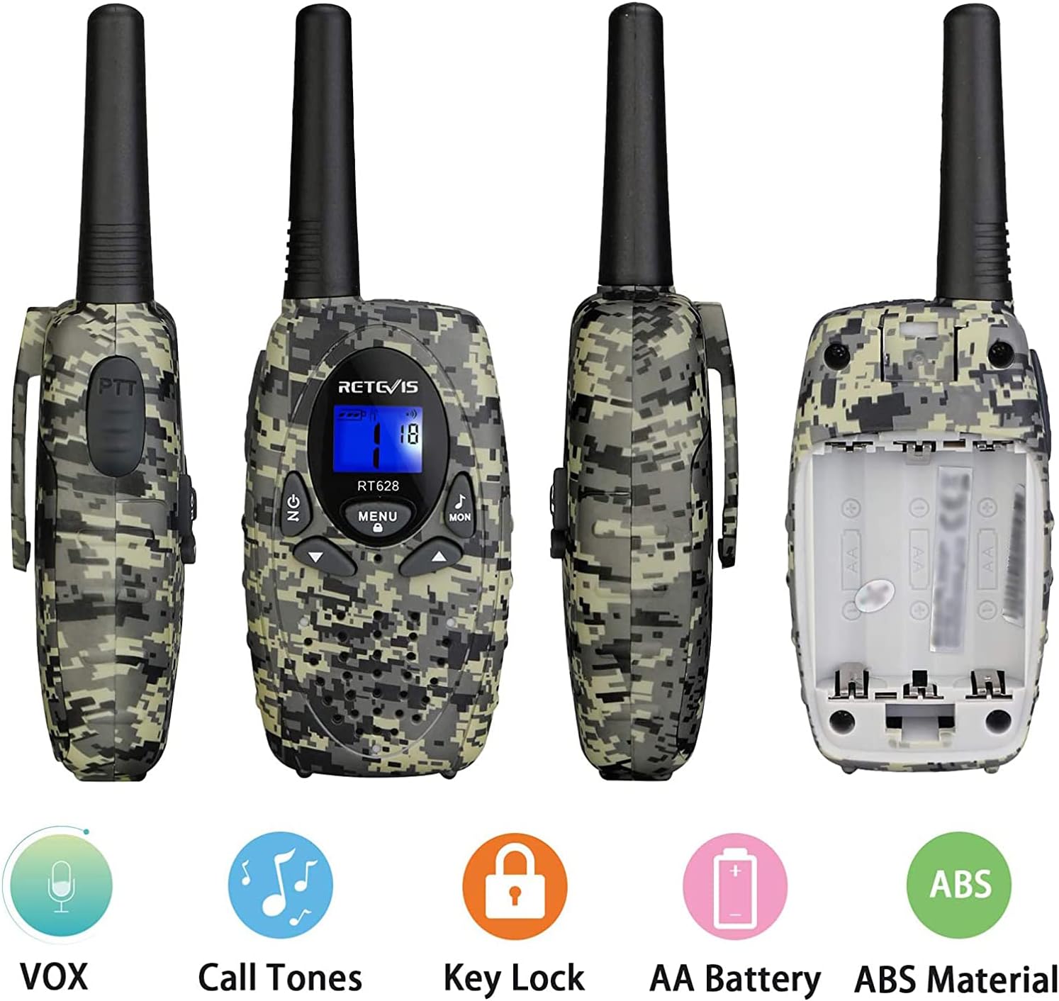 PTT RETEVIS 200P 8 RT628 N MENU MON l S ? + ABS VOX Call Tones Key Lock AA Battery ABS Material